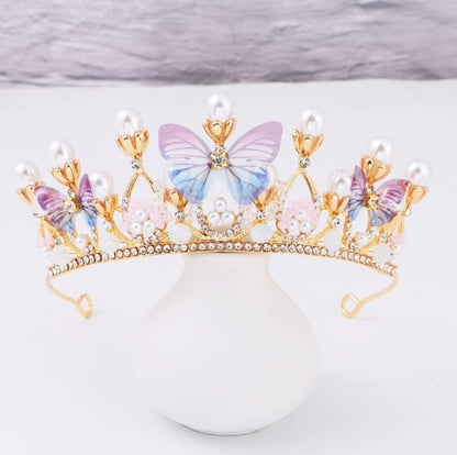 Crystal Tiara Crown for Girl, Princess Birthday Crown with Pearl & Butterfly for Performance Cosplay Party Rhinestone Crowns for Kids Teens - Salembier