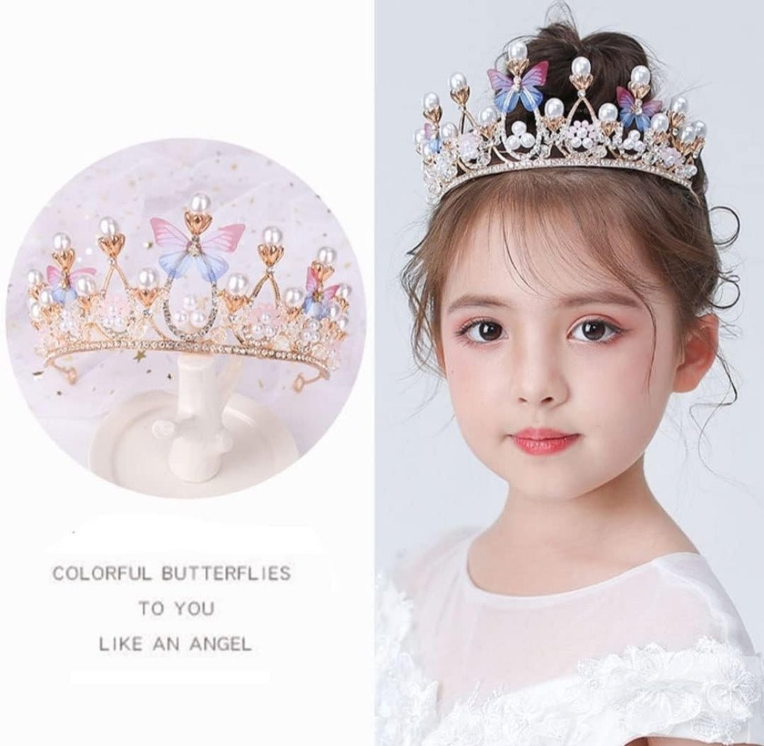 Crystal Tiara Crown for Girl, Princess Birthday Crown with Pearl & Butterfly for Performance Cosplay Party Rhinestone Crowns for Kids Teens - Salembier