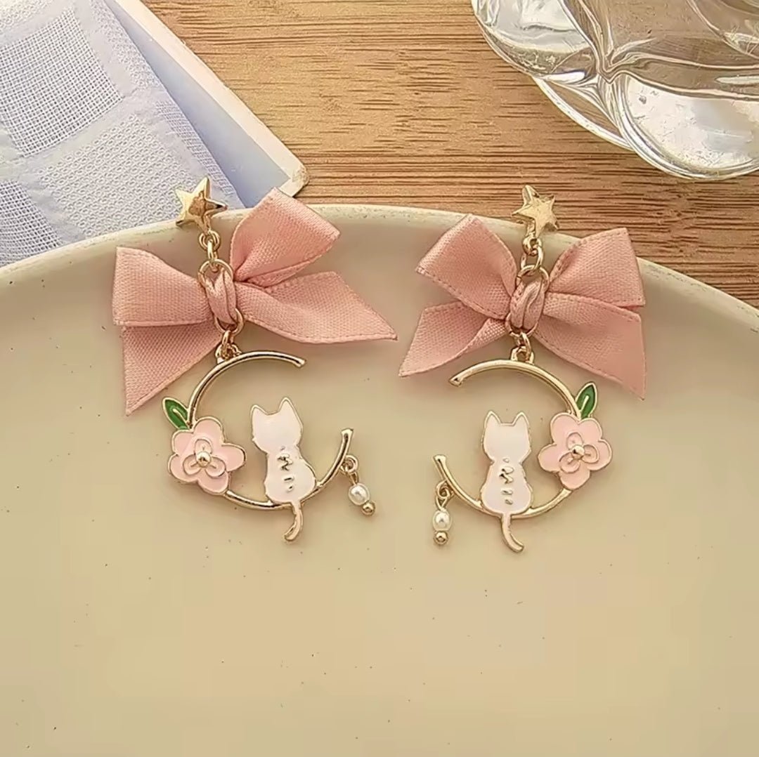Korean Fashion Cute bow and cat earrings - Salembier