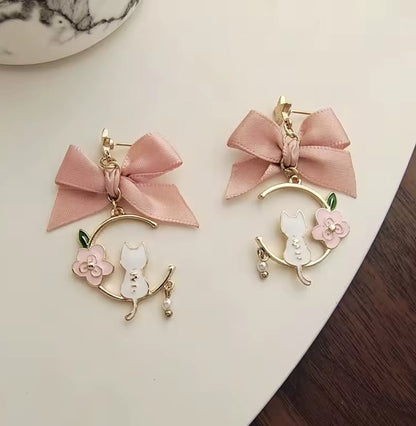 Korean Fashion Cute bow and cat earrings - Salembier